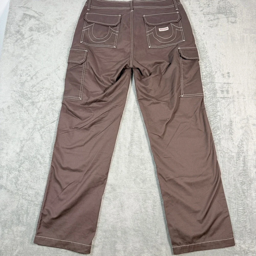 True Religion Mens 32x32 Cargo Pants Brown Contrast Stitch Straight Leg